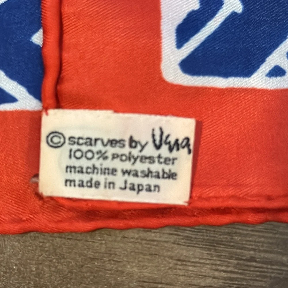 Vera Rectangular Geo Abstract Red White Blue Vintage Scarf Japan 44”x15 1/2”